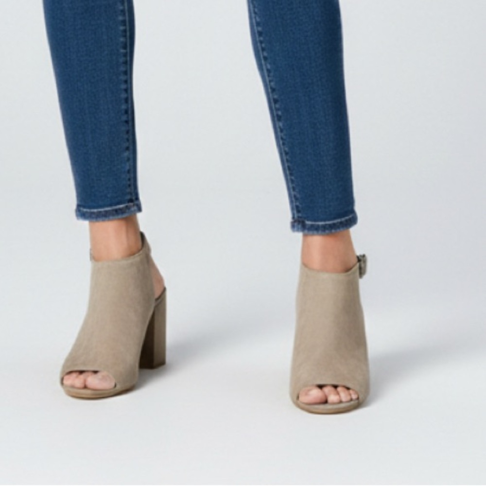 Faux Suede Peep-toe Pumps Chunky Heel